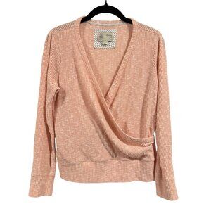 Anthropologie Saturday Sunday Heather Pink Ribbed Cross‎ Wrap Sweater Size S